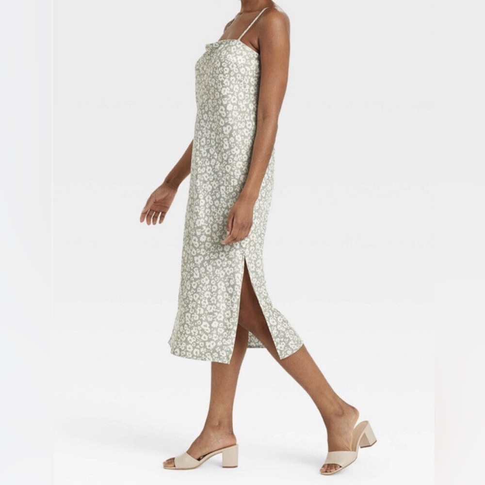 Target A New Day Green Floral Satin Midi Dress